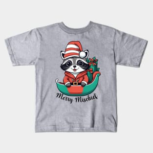 Merry Mischief Raccoon Christmas Sleigh Tee Kids T-Shirt